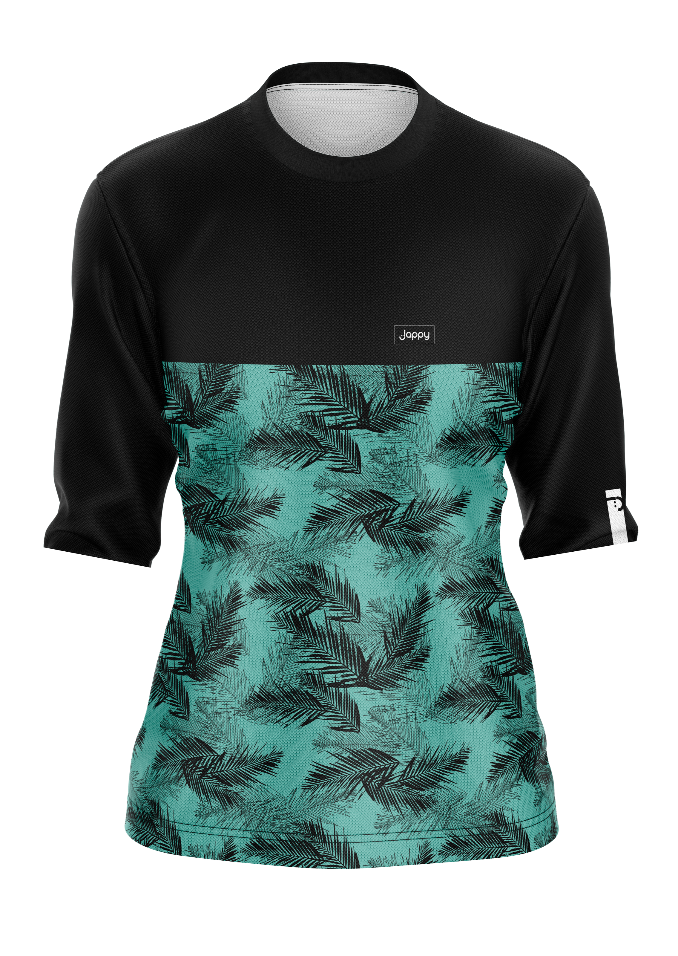 Ropa Ciclismo Colombia_Jesey mujer 3/4 color azul textura tropical.