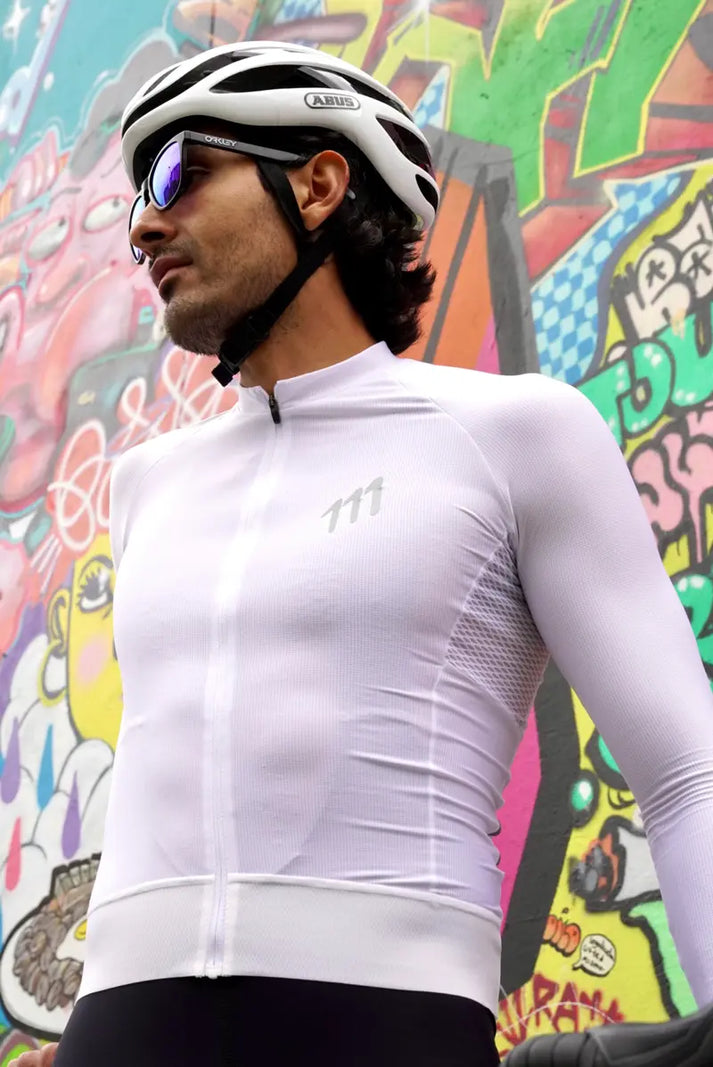 Ropa Ciclismo, Jersey Manga Larga Hombre Blanca