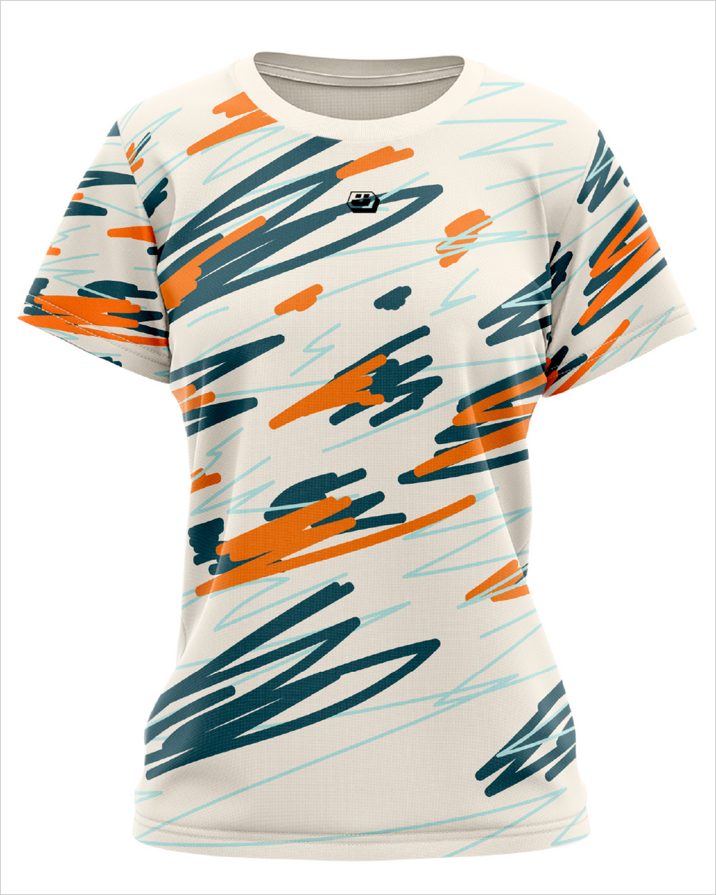 Jersey Running graffiti beige para mujer, vista frontal completa