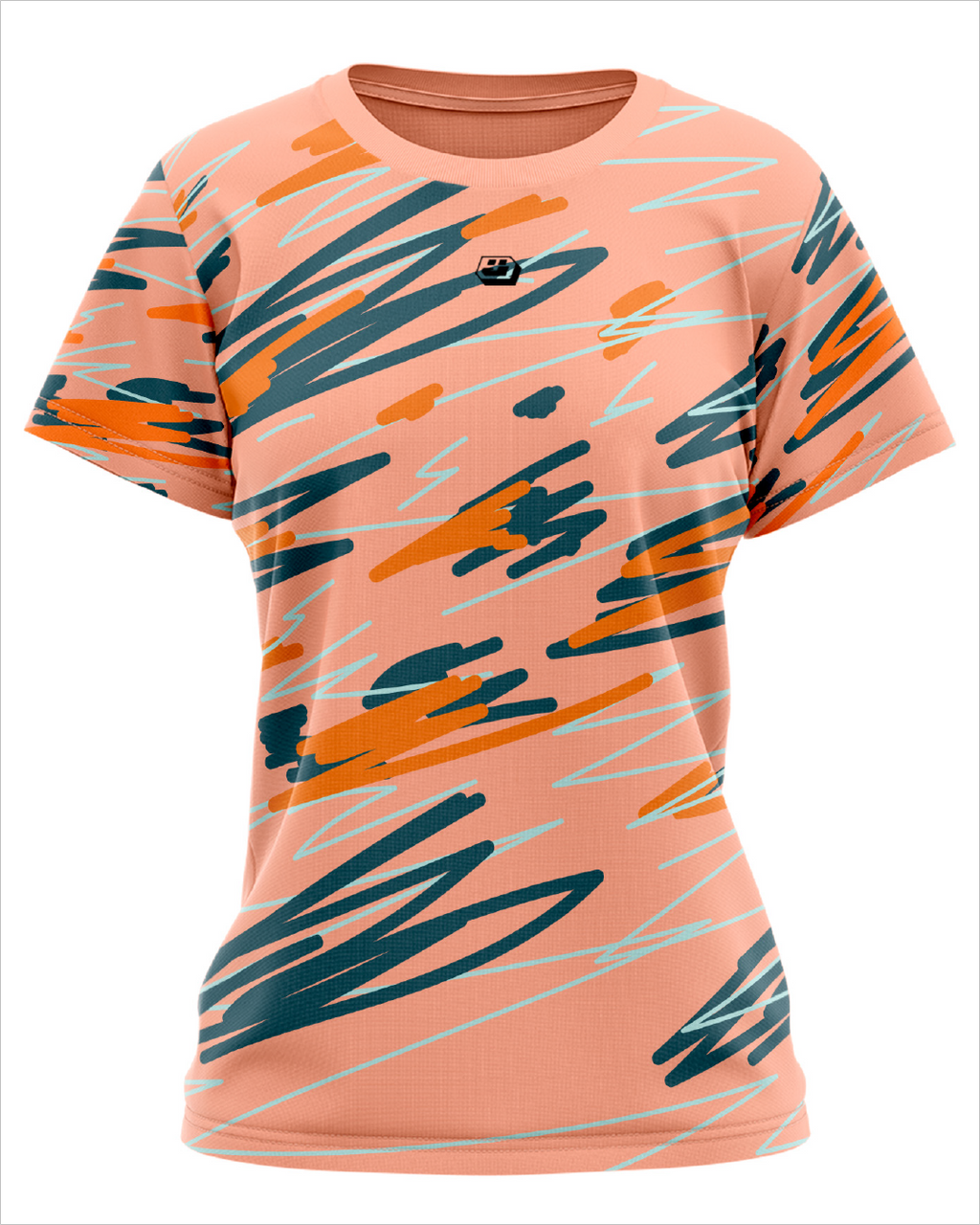 Jersey Running graffiti coral para mujer, vista frontal completa
