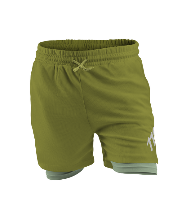 Imagen de Pantaloneta de running racer verde hombre color verde con múltiples bolsillos, malla transpirable.