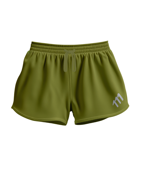 Imagen de Pantaloneta de running racer verde mujer color verde con licra interna, múltiples bolsillos, cintura anatómica.