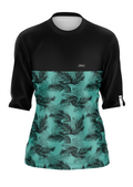 Ropa Ciclismo Colombia_Jesey mujer 3/4 color azul textura tropical.